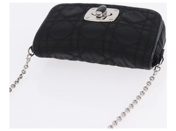 Borsa a tracolla con catena Christian Dior Nylon Nero Argento Auth 203219 - vista 6
