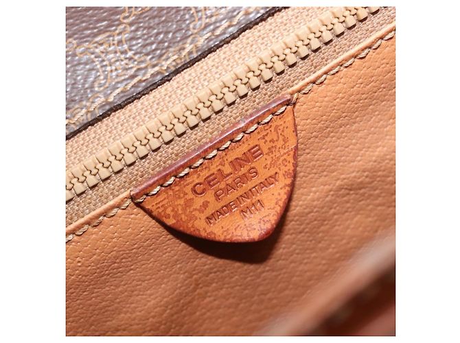 Céline Borsa a tracolla rotonda CELINE Macadam Canvas PVC Pelle Marrone Oro Auth 202958 D'oro - vista 12