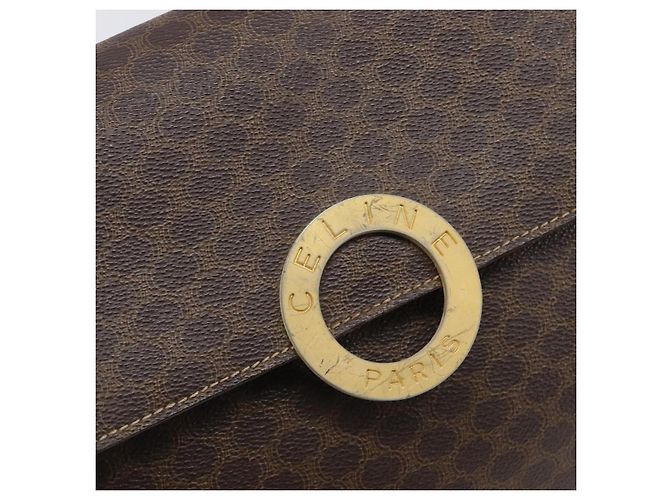 Céline Borsa a tracolla rotonda CELINE Macadam Canvas PVC Pelle Marrone Oro Auth 202958 D'oro - vista 19