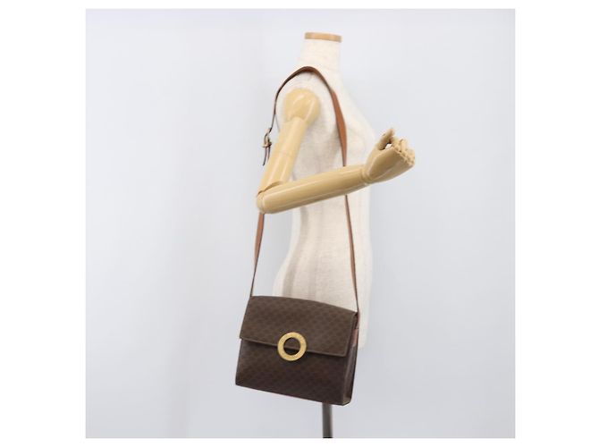Céline Borsa a tracolla rotonda CELINE Macadam Canvas PVC Pelle Marrone Oro Auth 202958 D'oro - vista 25