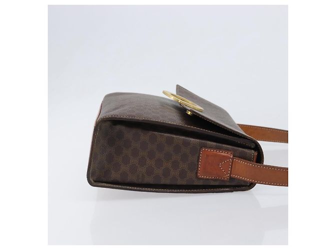 Céline Borsa a tracolla rotonda CELINE Macadam Canvas PVC Pelle Marrone Oro Auth 202958 D'oro - vista 3