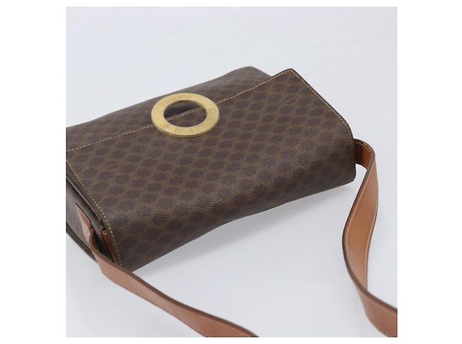 Céline Borsa a tracolla rotonda CELINE Macadam Canvas PVC Pelle Marrone Oro Auth 202958 D'oro - vista 7