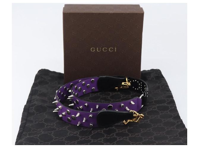 Tracolla GUCCI in pelle Viola Nero Auth 202818V Porpora - vista 12