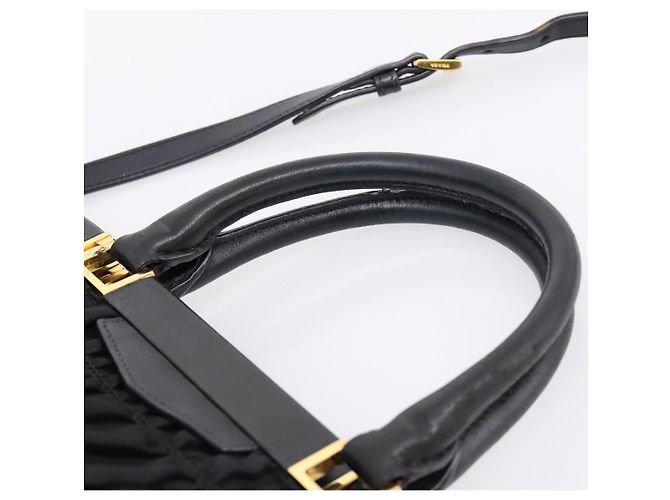 Borsa a mano arricciata PRADA Nylon 2way Nero Oro Auth 202889A D'oro - vista 14