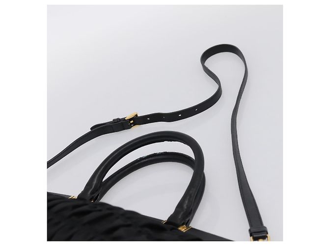 Borsa a mano arricciata PRADA Nylon 2way Nero Oro Auth 202889A D'oro - vista 15
