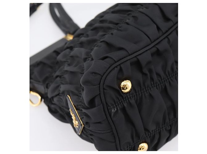 Borsa a mano arricciata PRADA Nylon 2way Nero Oro Auth 202889A D'oro - vista 16