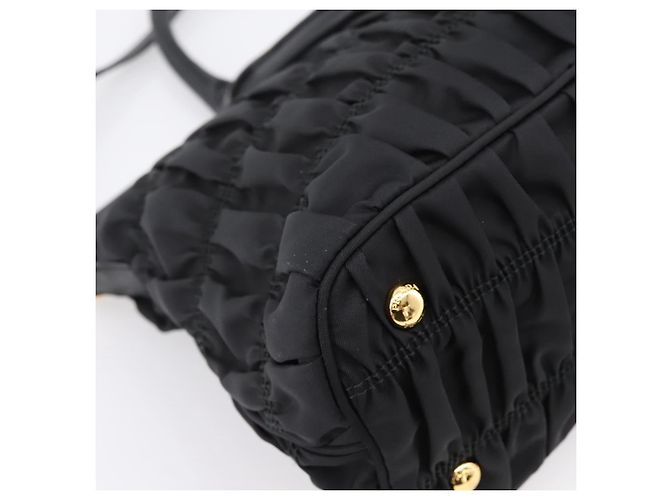 Borsa a mano arricciata PRADA Nylon 2way Nero Oro Auth 202889A D'oro - vista 18