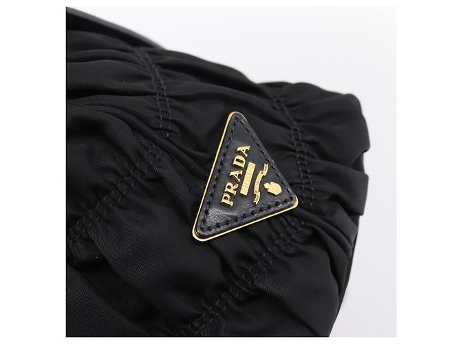 Borsa a mano arricciata PRADA Nylon 2way Nero Oro Auth 202889A D'oro - vista 19