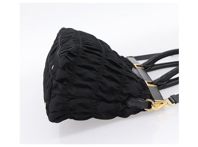 Borsa a mano arricciata PRADA Nylon 2way Nero Oro Auth 202889A D'oro - vista 4