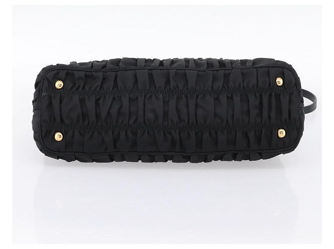Borsa a mano arricciata PRADA Nylon 2way Nero Oro Auth 202889A D'oro - vista 5