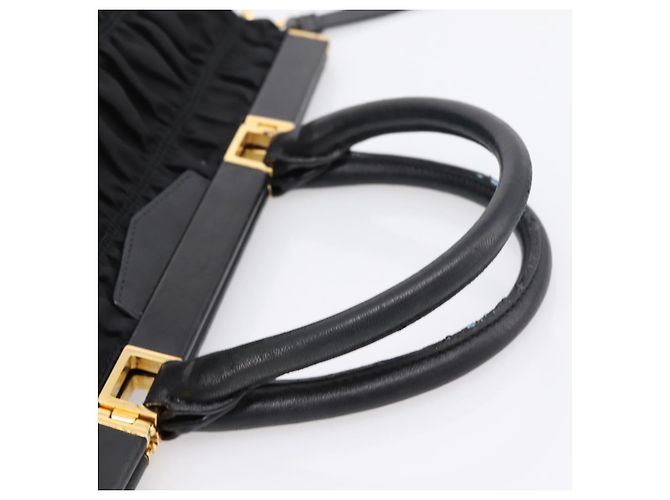Borsa a mano arricciata PRADA Nylon 2way Nero Oro Auth 202889A D'oro - vista 7
