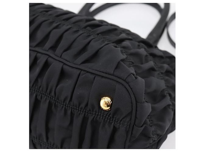 Borsa a mano arricciata PRADA Nylon 2way Nero Oro Auth 202889A D'oro - vista 9