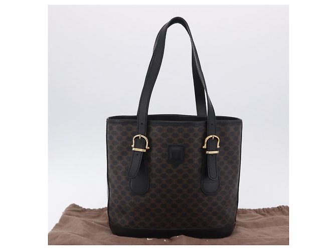 16 Céline Borsa Tote CELINE Macadam Canvas PVC Pelle Nero Oro Auth 203439V D'oro - vista 12