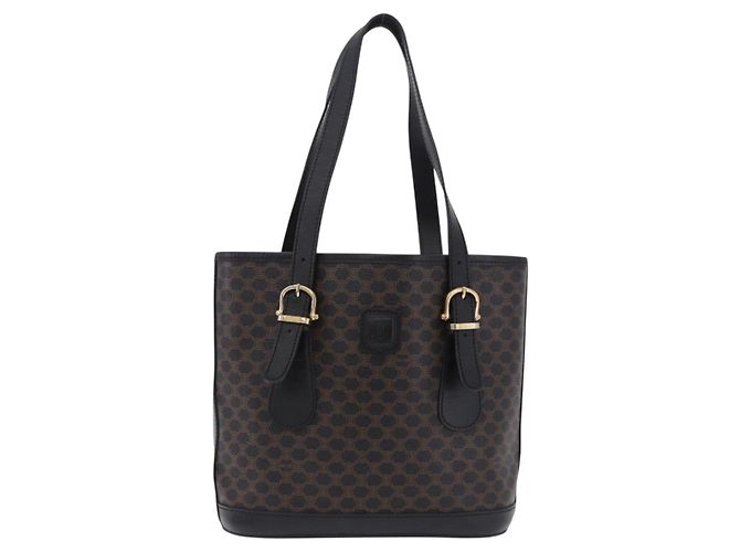 16 Céline Borsa Tote CELINE Macadam Canvas PVC Pelle Nero Oro Auth 203439V D'oro - vista 13