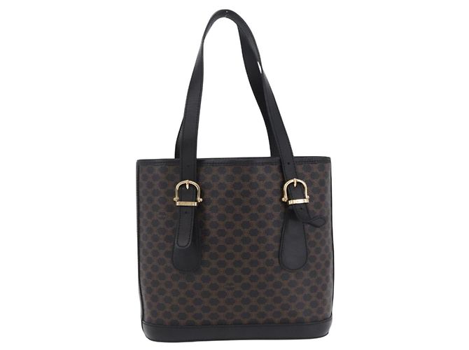 16 Céline Borsa Tote CELINE Macadam Canvas PVC Pelle Nero Oro Auth 203439V D'oro - vista 2