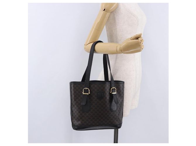 16 Céline Borsa Tote CELINE Macadam Canvas PVC Pelle Nero Oro Auth 203439V D'oro - vista 27