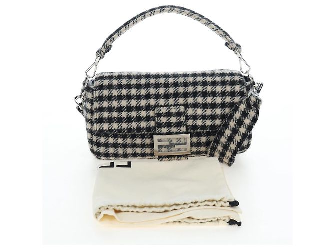 FENDI Newbucket Mamma Baguette Bolso de hombro de lana 2way Negro Plata Auth 202909SAV - vista 12