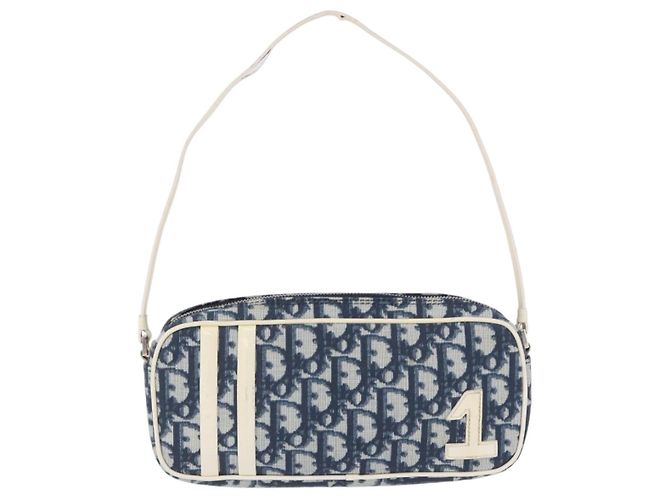 Borsa a mano Christian Dior Trotter PVC Pelle Blu Bianco Auth 201159 - vista 13