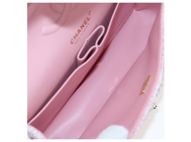 Borsa CHANEL Double Flap Chain Matelasse 25 Tweed Pink Gold CC Auth BA15645SM Rosa D'oro - vista 10