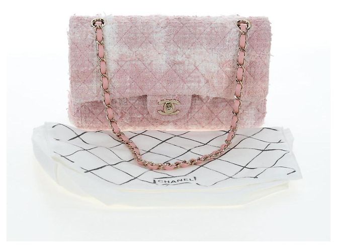 Borsa CHANEL Double Flap Chain Matelasse 25 Tweed Pink Gold CC Auth BA15645SM Rosa D'oro - vista 12