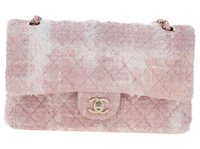 Borsa CHANEL Double Flap Chain Matelasse 25 Tweed Pink Gold CC Auth BA15645SM Rosa D'oro - vista 13