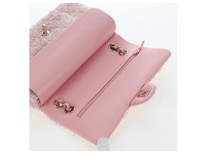 Borsa CHANEL Double Flap Chain Matelasse 25 Tweed Pink Gold CC Auth BA15645SM Rosa D'oro - vista 19