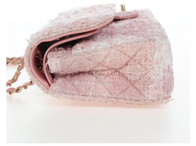 Borsa CHANEL Double Flap Chain Matelasse 25 Tweed Pink Gold CC Auth BA15645SM Rosa D'oro - vista 3