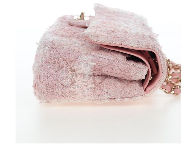 Borsa CHANEL Double Flap Chain Matelasse 25 Tweed Pink Gold CC Auth BA15645SM Rosa D'oro - vista 4