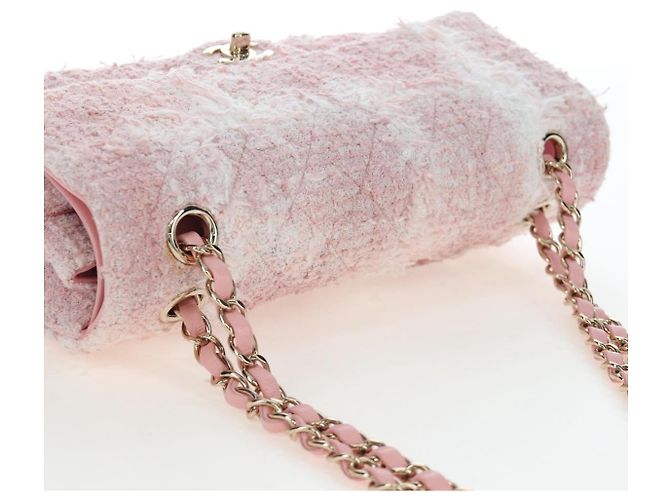 Borsa CHANEL Double Flap Chain Matelasse 25 Tweed Pink Gold CC Auth BA15645SM Rosa D'oro - vista 6
