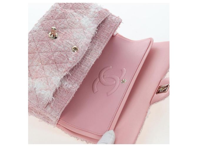 Borsa CHANEL Double Flap Chain Matelasse 25 Tweed Pink Gold CC Auth BA15645SM Rosa D'oro - vista 9