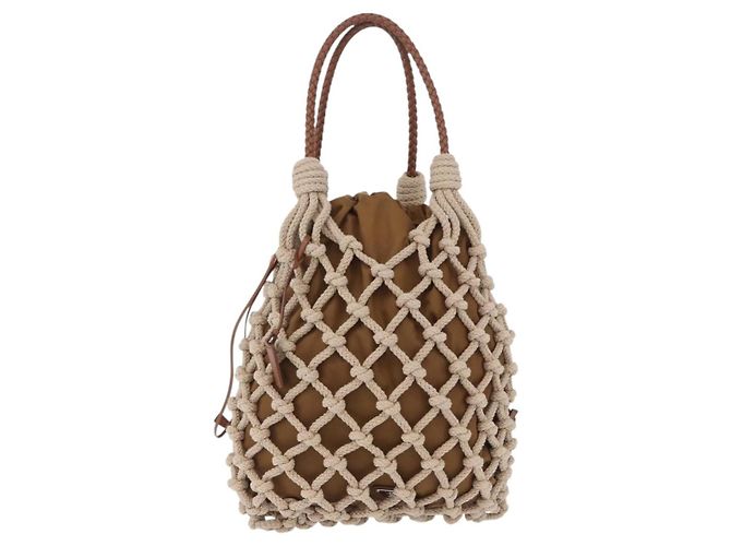 PRADA Tote Bag aus Strickstoffen Beige Silver Auth 202904SAM Silber - Ansicht 13