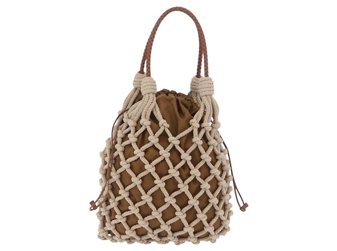 PRADA Tote Bag aus Strickstoffen Beige Silver Auth 202904SAM Silber - Ansicht 2