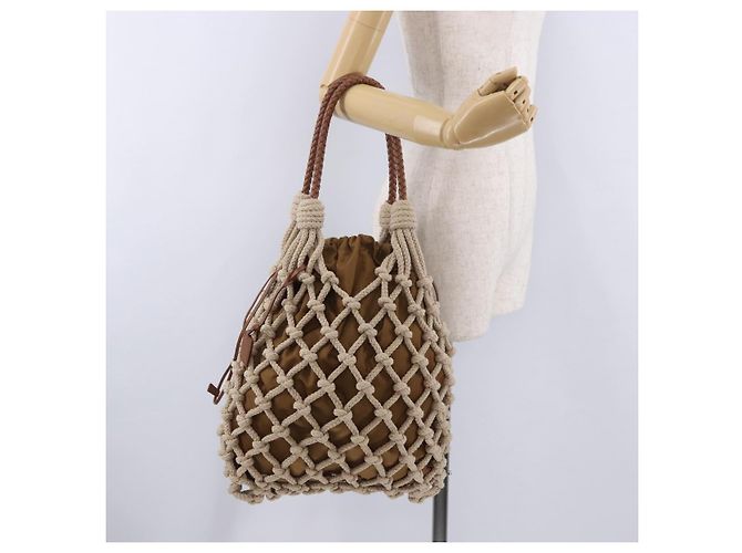 PRADA Tote Bag aus Strickstoffen Beige Silver Auth 202904SAM Silber - Ansicht 22