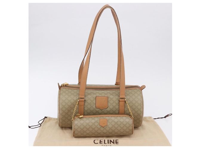 Céline CELINE Macadam Canvas Schultertasche PVC Beige Gold Auth 199837V Golden - Ansicht 12