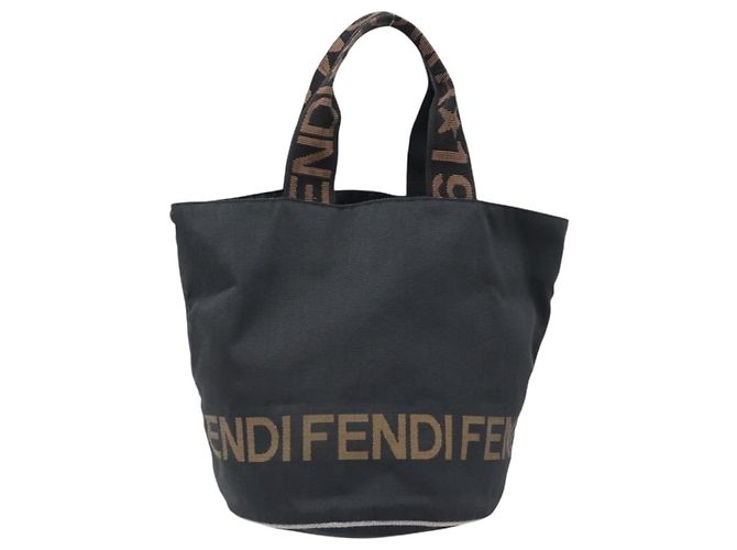 Borsa a mano FENDI Canvas Black Brown Auth 199832 Marrone Nero - vista 13