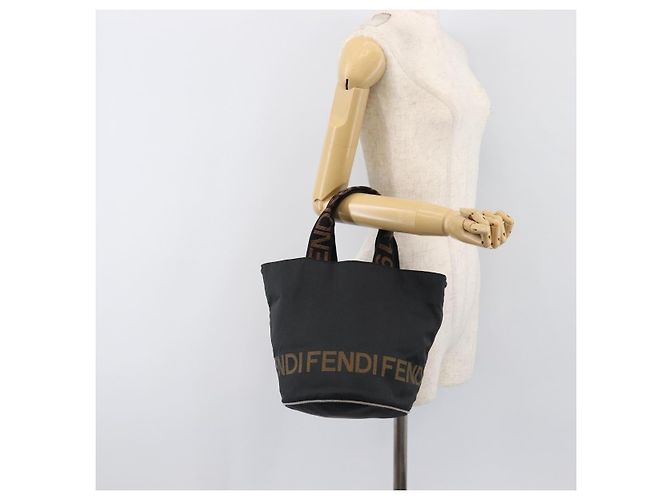 Borsa a mano FENDI Canvas Black Brown Auth 199832 Marrone Nero - vista 19