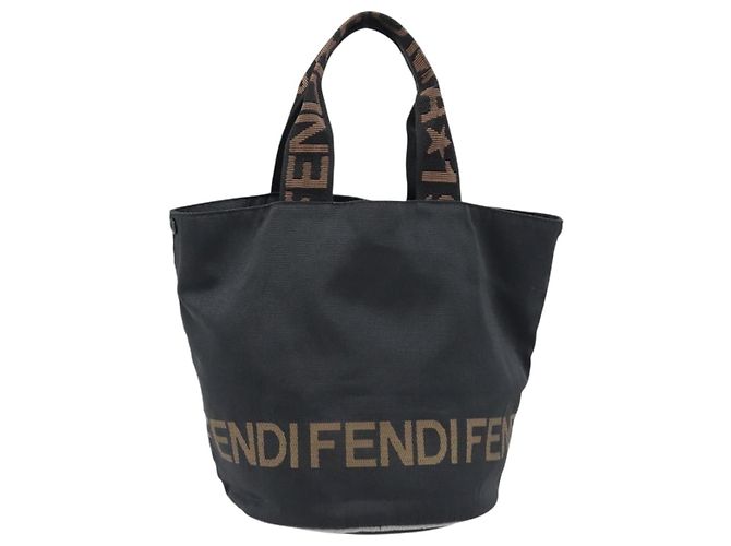 Borsa a mano FENDI Canvas Black Brown Auth 199832 Marrone Nero - vista 2