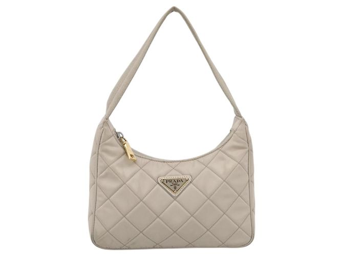 Bolso de mano PRADA Nylon Beige Gold Auth 203797A Dorado - vista 13