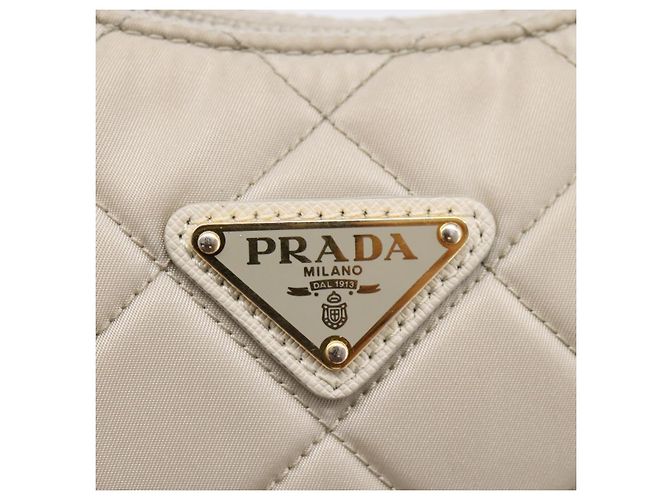 Bolso de mano PRADA Nylon Beige Gold Auth 203797A Dorado - vista 17