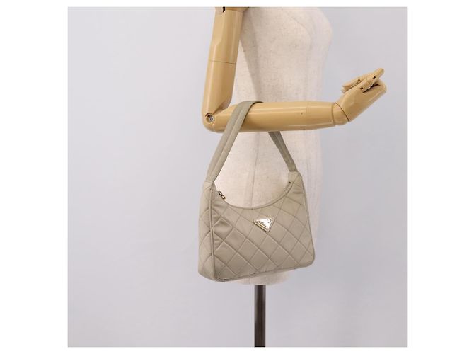Bolso de mano PRADA Nylon Beige Gold Auth 203797A Dorado - vista 21