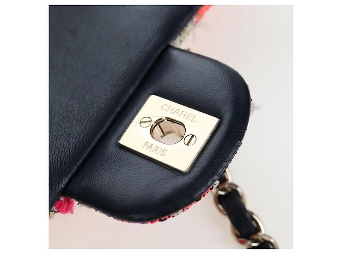 Borsa a tracolla CHANEL Chain Matelasse 20 Tweed Orange Gold CC Auth BA15643SM - vista 20