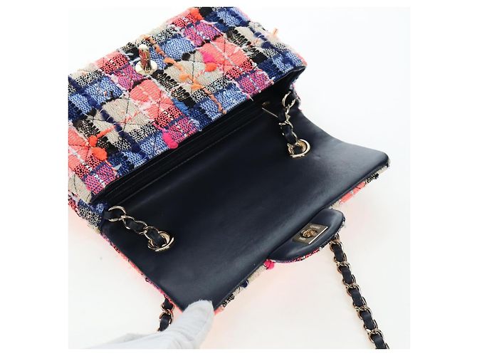 Borsa a tracolla CHANEL Chain Matelasse 20 Tweed Orange Gold CC Auth BA15643SM - vista 8