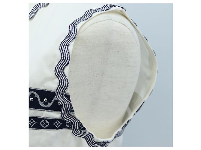 LOUIS VUITTON Top sin mangas de algodón Blanco Azul LV Auth 202320M - vista 11