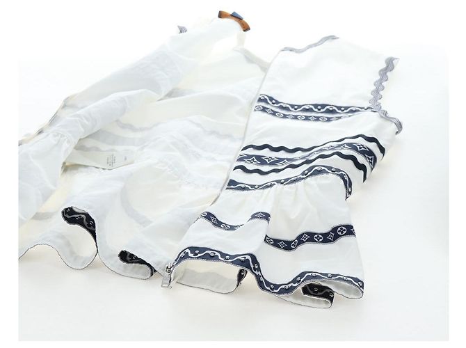 LOUIS VUITTON Top sin mangas de algodón Blanco Azul LV Auth 202320M - vista 14