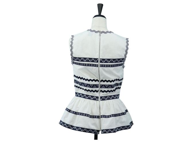 LOUIS VUITTON Top sin mangas de algodón Blanco Azul LV Auth 202320M - vista 2