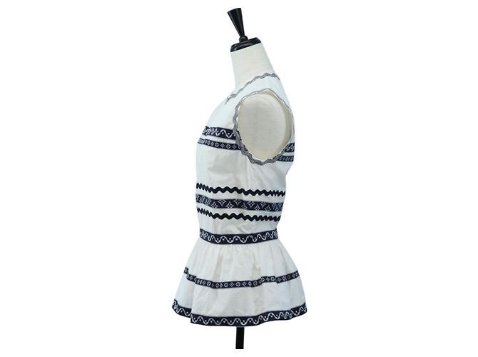 LOUIS VUITTON Top sin mangas de algodón Blanco Azul LV Auth 202320M - vista 3