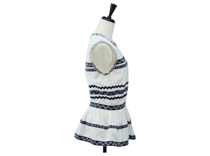 LOUIS VUITTON Top sin mangas de algodón Blanco Azul LV Auth 202320M - vista 4
