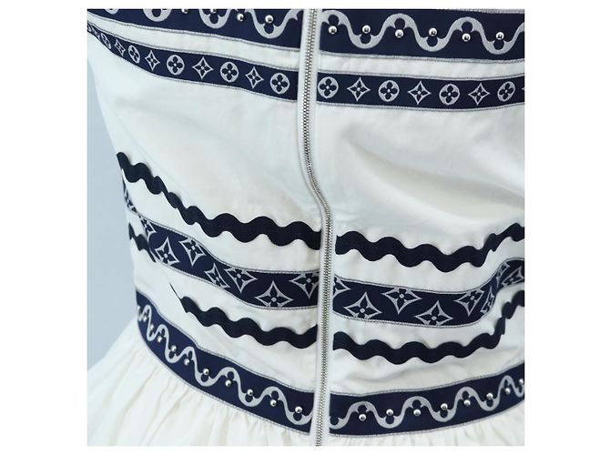 LOUIS VUITTON Top sin mangas de algodón Blanco Azul LV Auth 202320M - vista 6