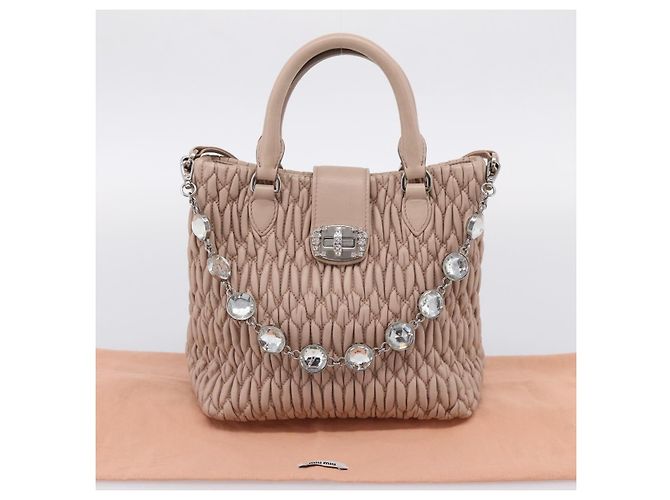 Borsa a tracolla Miu Miu Matelassé con catena in pelle 2way Rosa Argento Auth 202582V - vista 12