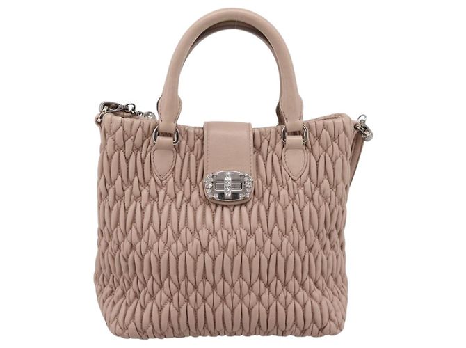 Borsa a tracolla Miu Miu Matelassé con catena in pelle 2way Rosa Argento Auth 202582V - vista 13